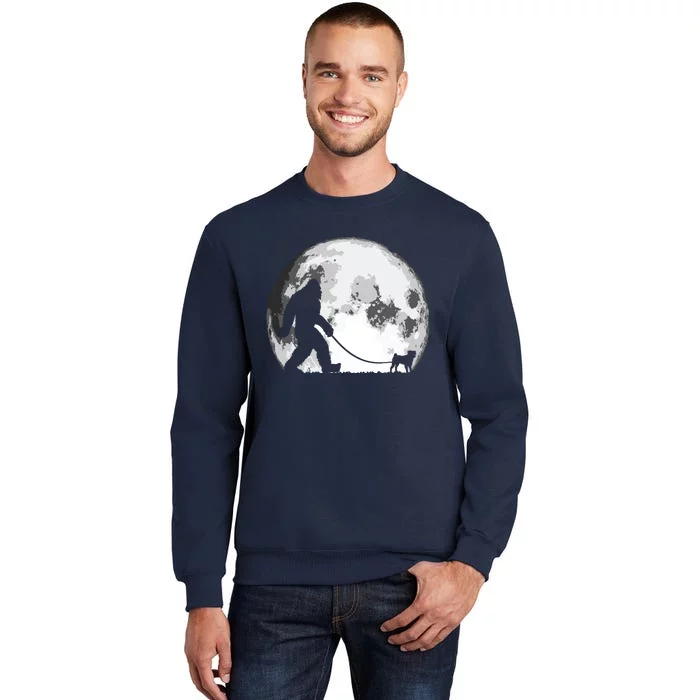 Bigfoot Pug Funny Night Time Dog Walking Graphic Tall Sweatshirt