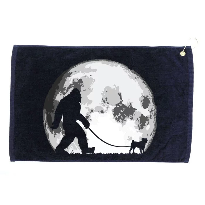 Bigfoot Pug Funny Night Time Dog Walking Graphic Grommeted Golf Towel