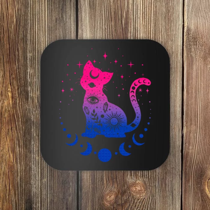 Bisexual pride flag colors astronomy cat Coaster