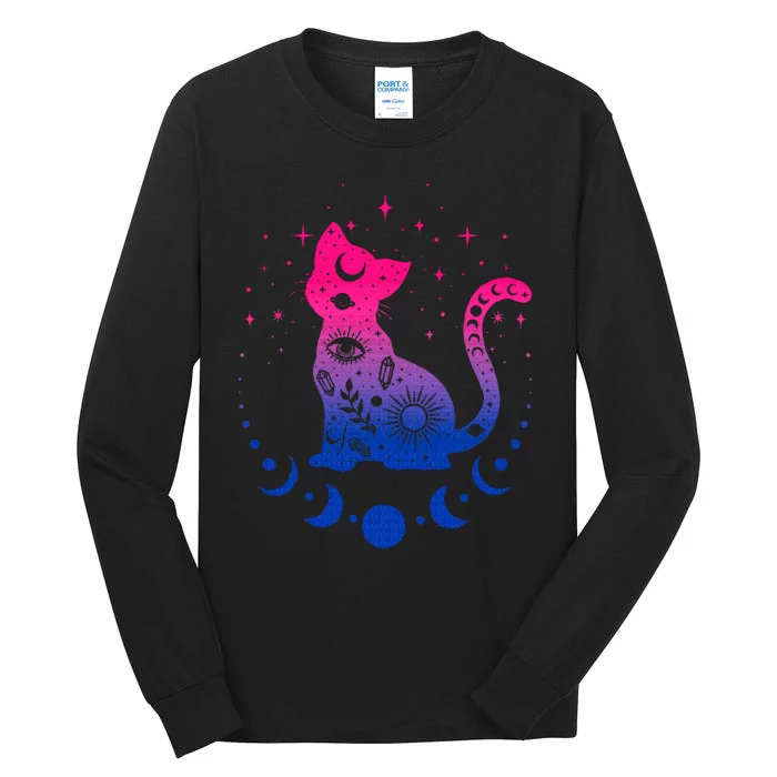 Bisexual pride flag colors astronomy cat Tall Long Sleeve T-Shirt