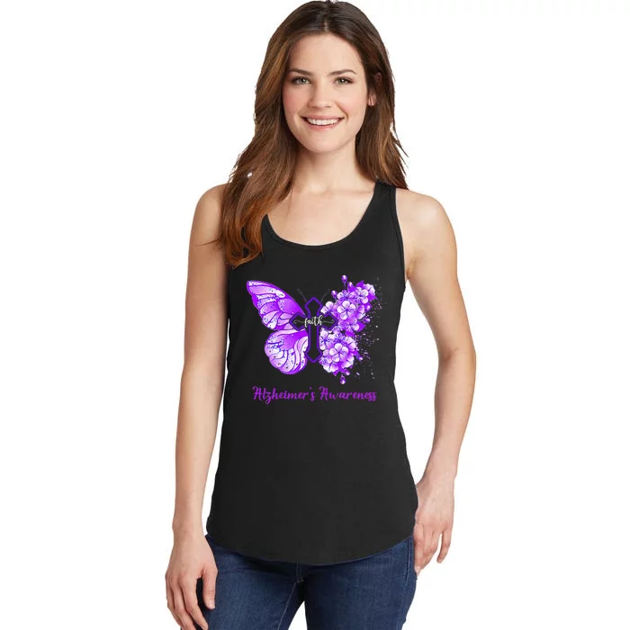 Butterfly Purple Faith Support Fight Alzheimers Awareness Ladies Essential Tank