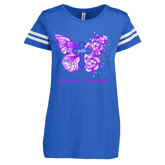 Butterfly Purple Faith Support Fight Alzheimers Awareness Enza Ladies Jersey Football T-Shirt