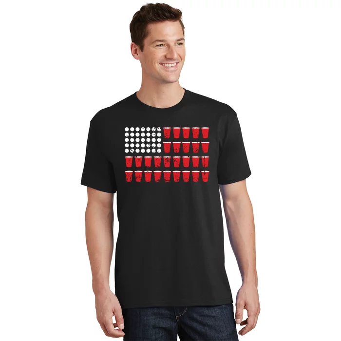 Beer Pong Flag Red Cup American Flag T-Shirt