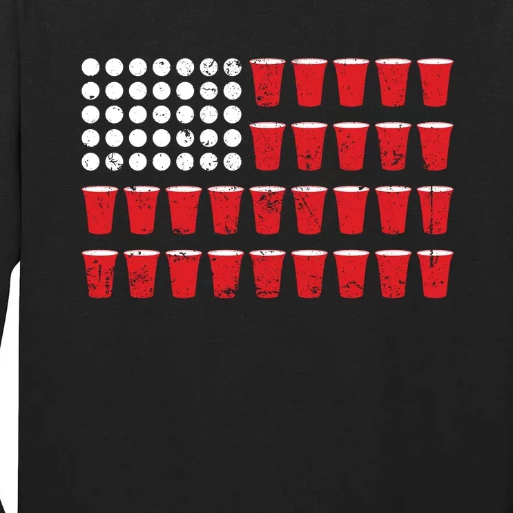 Beer Pong Flag Red Cup American Flag Tall Long Sleeve T-Shirt