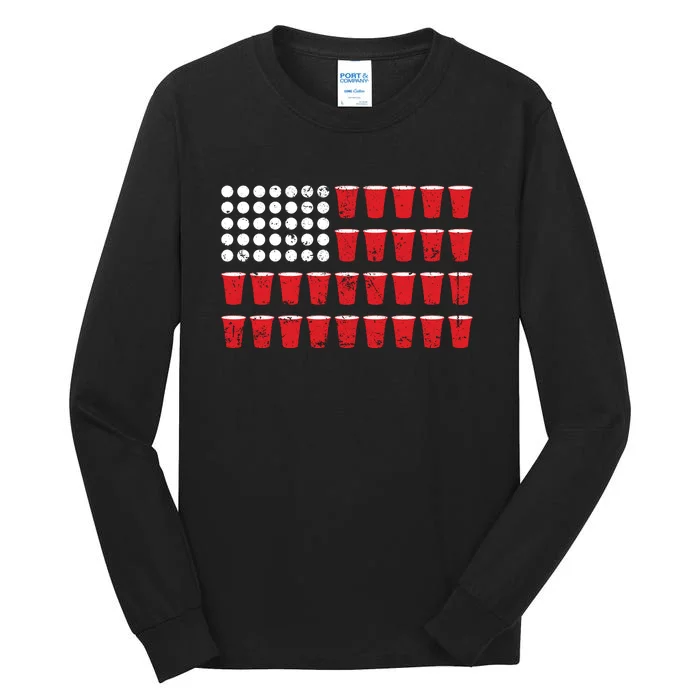 Beer Pong Flag Red Cup American Flag Tall Long Sleeve T-Shirt