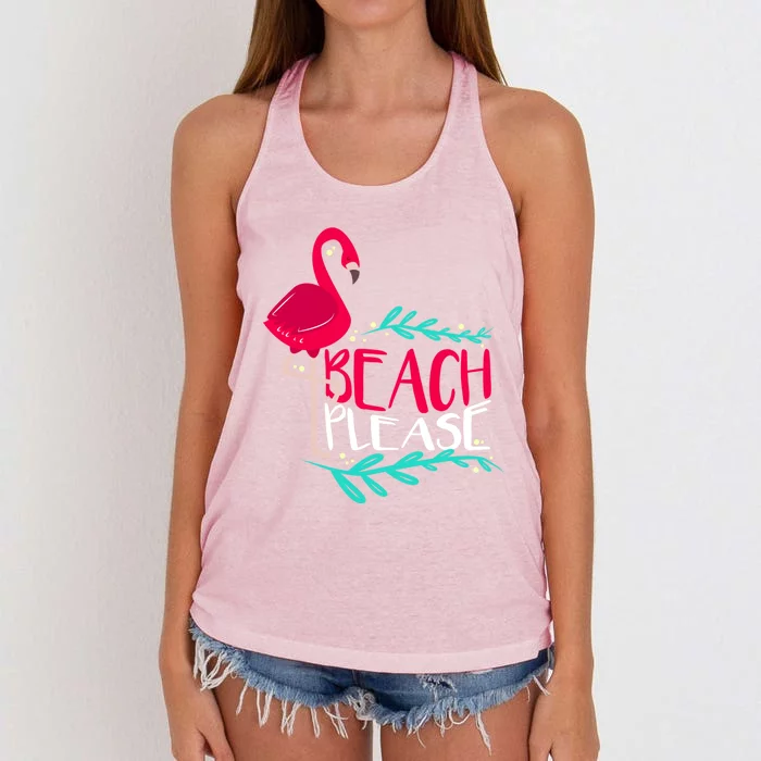 Beach Please Funny Gift Funny Flamingo Gift Women's Knotted Racerback Tank