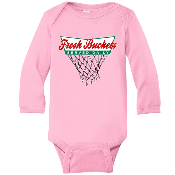 Basketball Player Fresh Buckets Served Daily Bball Baby Long Sleeve Bodysuit