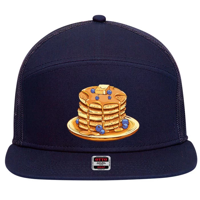 Blueberry Pancake Food Breakfast Sweets 7 Panel Mesh Trucker Snapback Hat