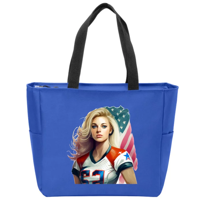 Beautiful Patriotic Football With America Flag Cute Gift Zip Tote Bag