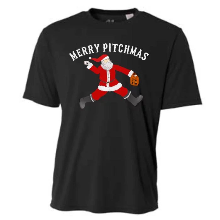 Baseball Pitcher Fastball Pitchmas Christmas Baseball Santa Gift Cooling Performance Crew T-Shirt