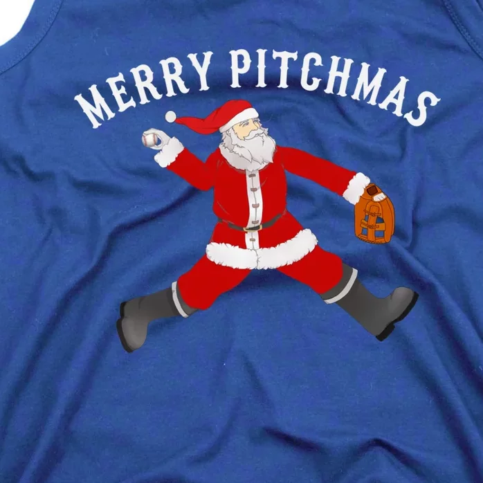 Baseball Pitcher Fastball Pitchmas Christmas Baseball Santa Gift Tank Top