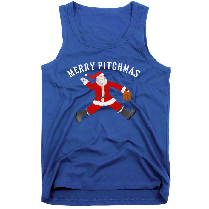 Baseball Pitcher Fastball Pitchmas Christmas Baseball Santa Gift Tank Top