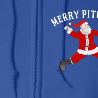 Baseball Pitcher Fastball Pitchmas Christmas Baseball Santa Gift Full Zip Hoodie