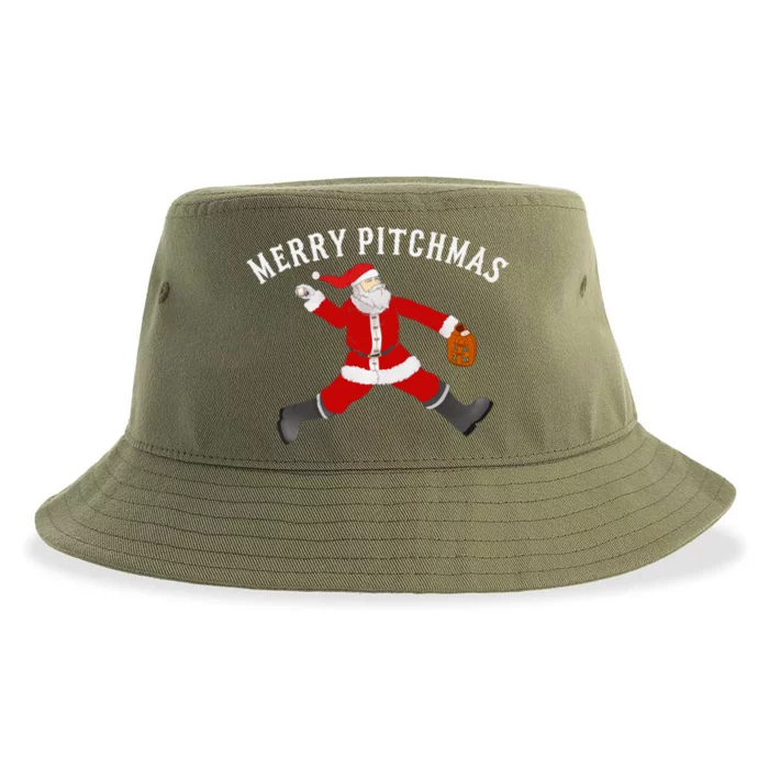 Baseball Pitcher Fastball Pitchmas Christmas Baseball Santa Gift Sustainable Bucket Hat