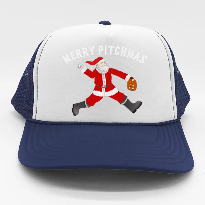 Baseball Pitcher Fastball Pitchmas Christmas Baseball Santa Gift Trucker Hat