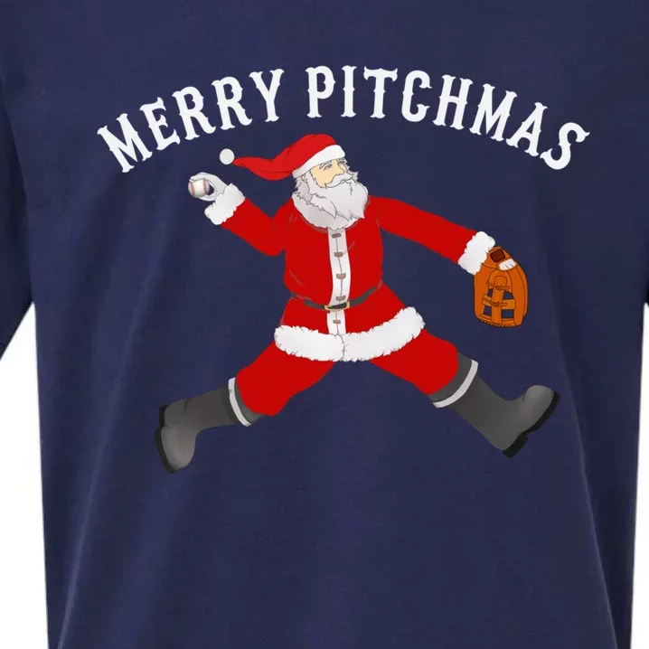 Baseball Pitcher Fastball Pitchmas Christmas Baseball Santa Gift Sueded Cloud Jersey T-Shirt