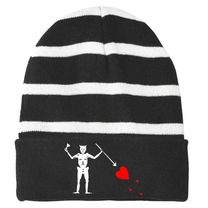 Blackbeard Pirate Flag Jolly Roger Skeleton Halloween Striped Beanie with Solid Band