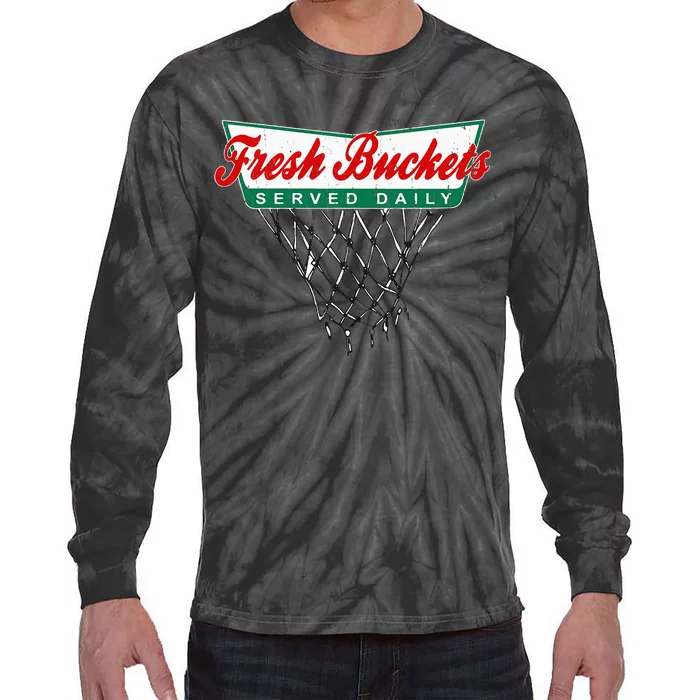 Basketball Player Fresh Buckets Served Daily Bball Tie-Dye Long Sleeve Shirt