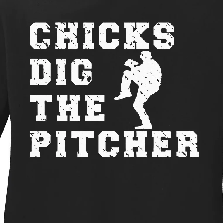 Baseball Pitcher Funny Ladies Long Sleeve Shirt