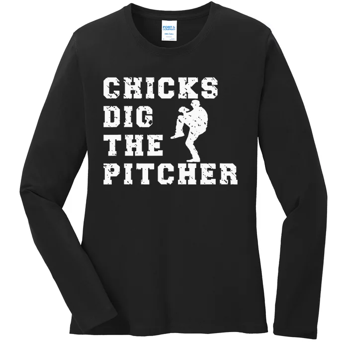 Baseball Pitcher Funny Ladies Long Sleeve Shirt