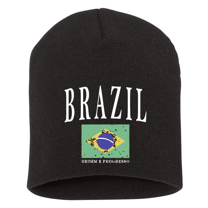 Brazil Painted Flag Short Acrylic Beanie