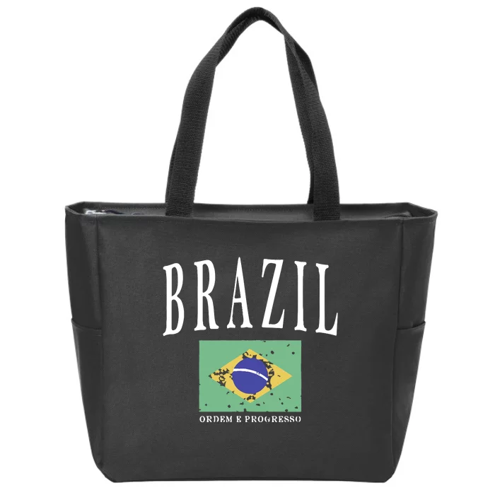 Brazil Painted Flag Zip Tote Bag