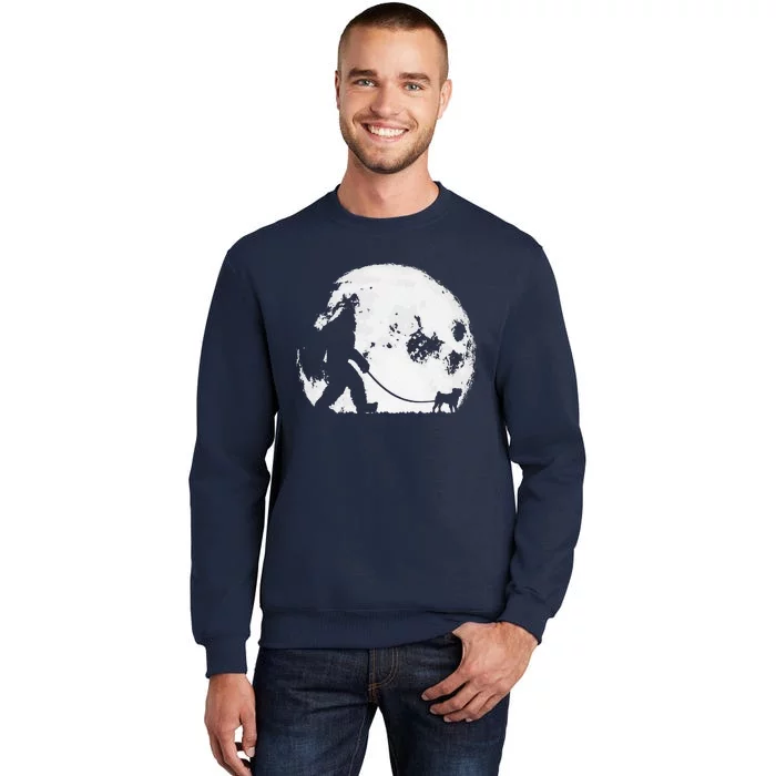 Bigfoot & Pug Funny Night Time Dog Walking Graphic Tall Sweatshirt