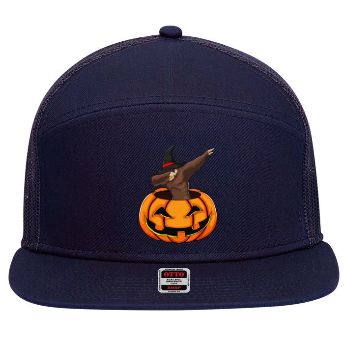 Bigfoot Pumpkin Funny Halloween Scary Gift 7 Panel Mesh Trucker Snapback Hat