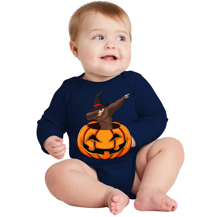 Bigfoot Pumpkin Funny Halloween Scary Gift Baby Long Sleeve Bodysuit