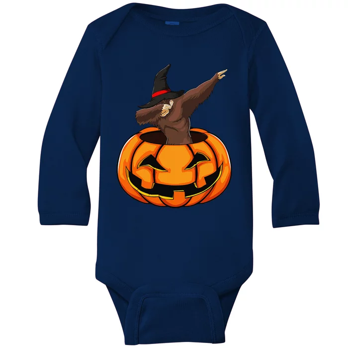 Bigfoot Pumpkin Funny Halloween Scary Gift Baby Long Sleeve Bodysuit