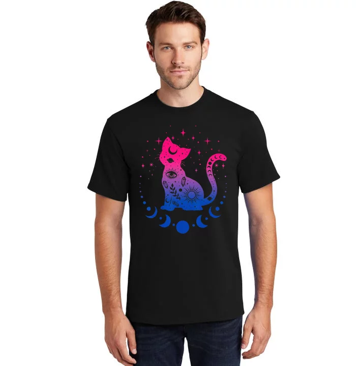 Bisexual Pride Flag Colors Astronomy Cat Tall T-Shirt