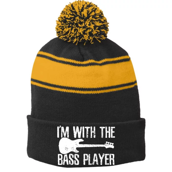 Bass Player Guitar Couple Girlfriend Vintage Stripe Pom Pom Beanie