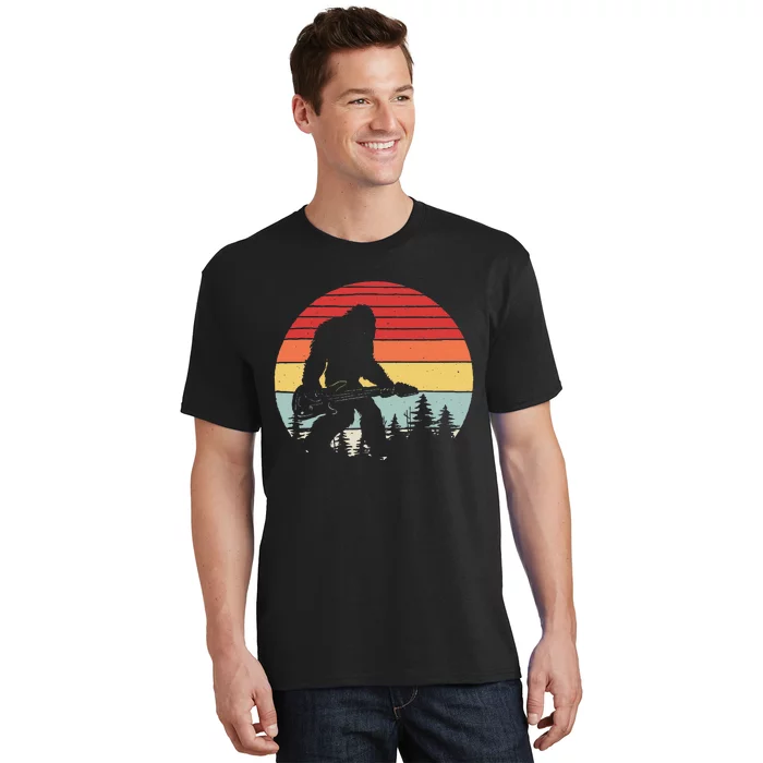 Bigfoot Playing Guitar Rock On Sasquatch Big Foot T-Shirt