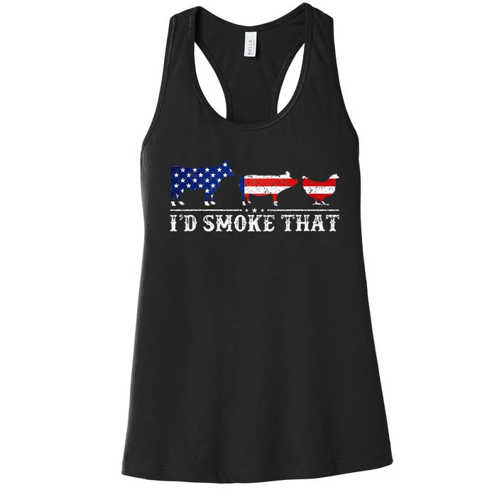 Bbq Party Grill Smoker Chef Dad Id Smoke That Women's Racerback Tank