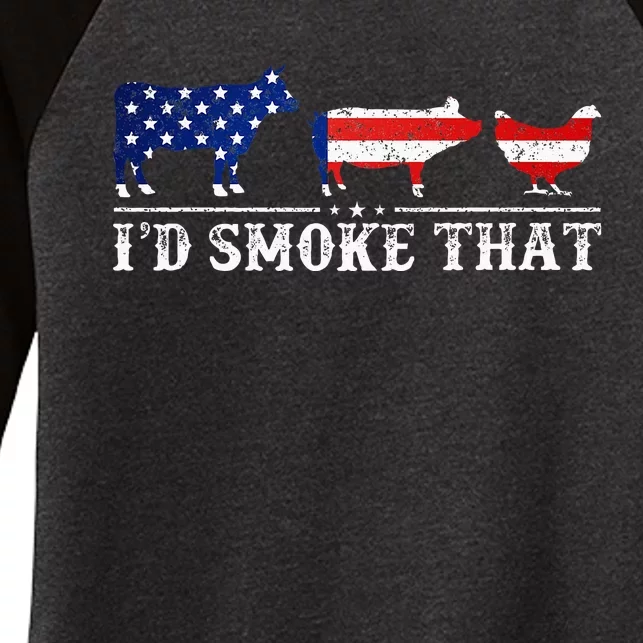 Bbq Party Grill Smoker Chef Dad Id Smoke That Women's Tri-Blend 3/4-Sleeve Raglan Shirt