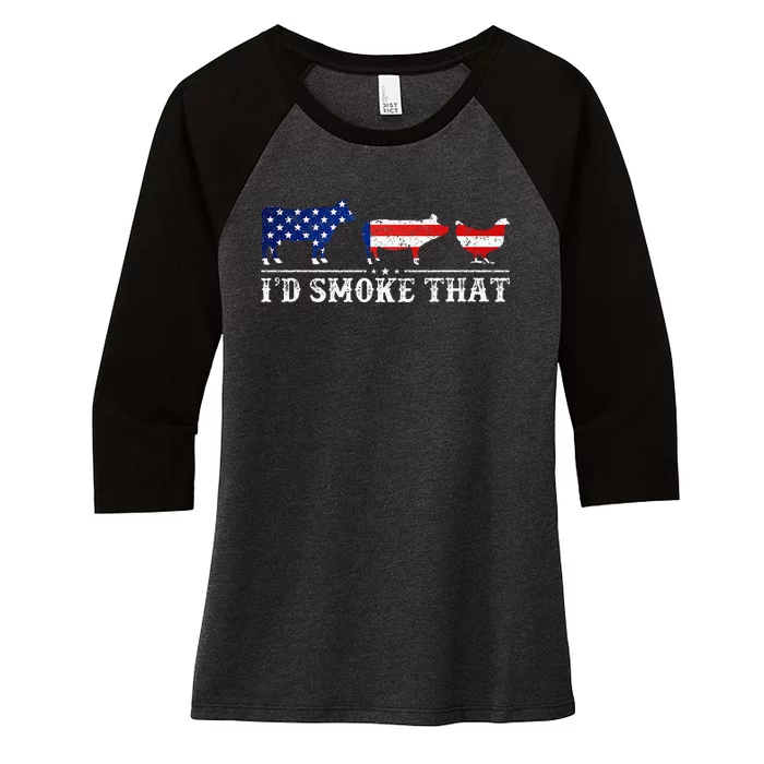 Bbq Party Grill Smoker Chef Dad Id Smoke That Women's Tri-Blend 3/4-Sleeve Raglan Shirt