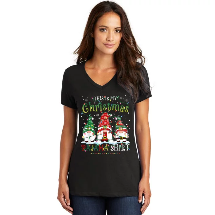 Buffalo Plaid Gnome This Is My Christmas Pajama Women's V-Neck T-Shirt