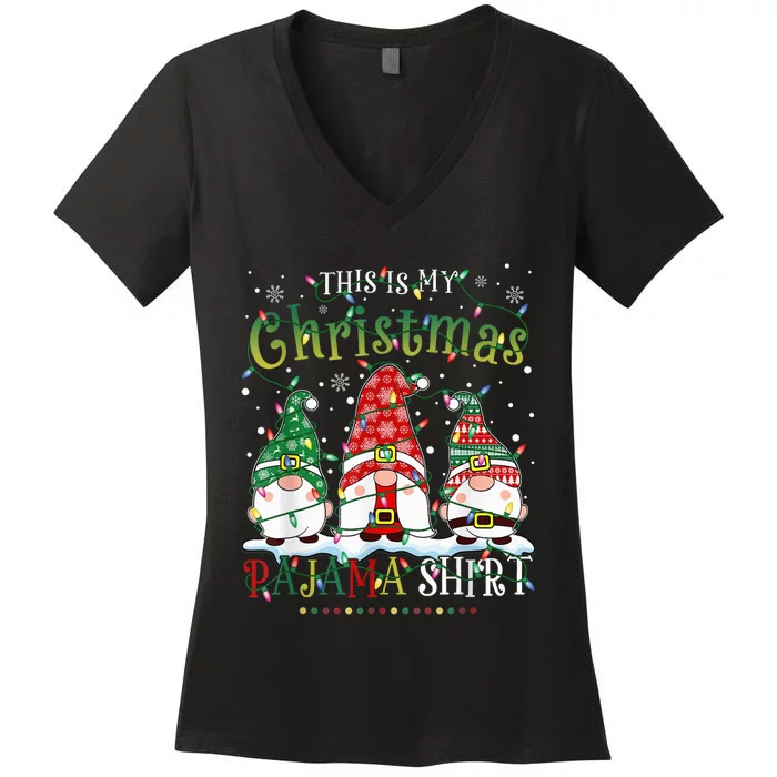 Buffalo Plaid Gnome This Is My Christmas Pajama Women's V-Neck T-Shirt