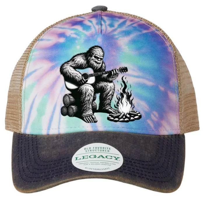 Bigfoot Playing Guitar Rock On Sasquatch Big Foot Legacy Tie Dye Trucker Hat