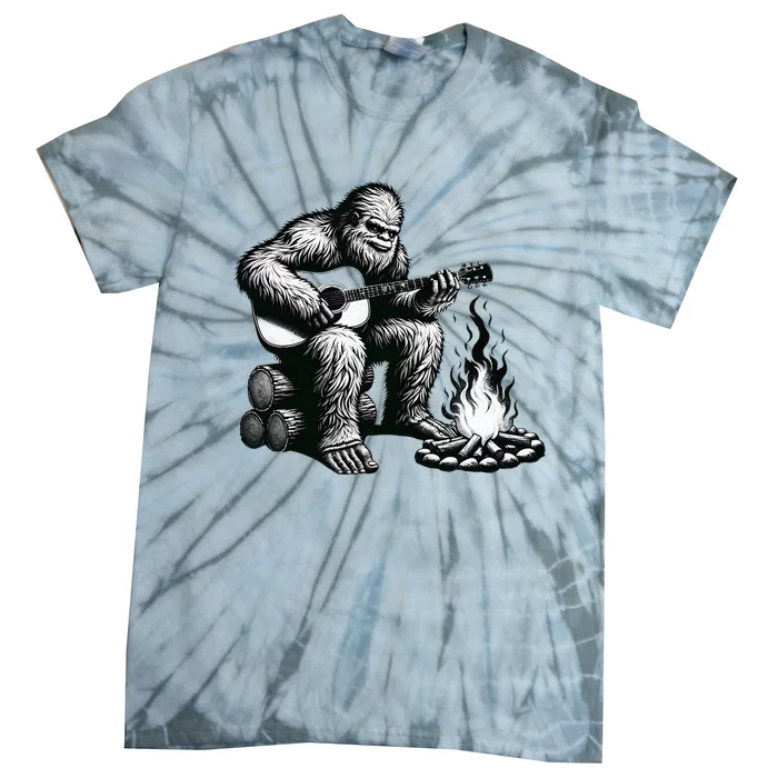 Bigfoot Playing Guitar Rock On Sasquatch Big Foot Tie-Dye T-Shirt