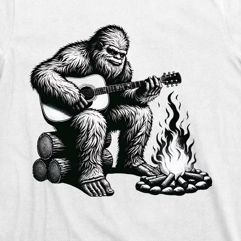 Bigfoot Playing Guitar Rock On Sasquatch Big Foot T-Shirt