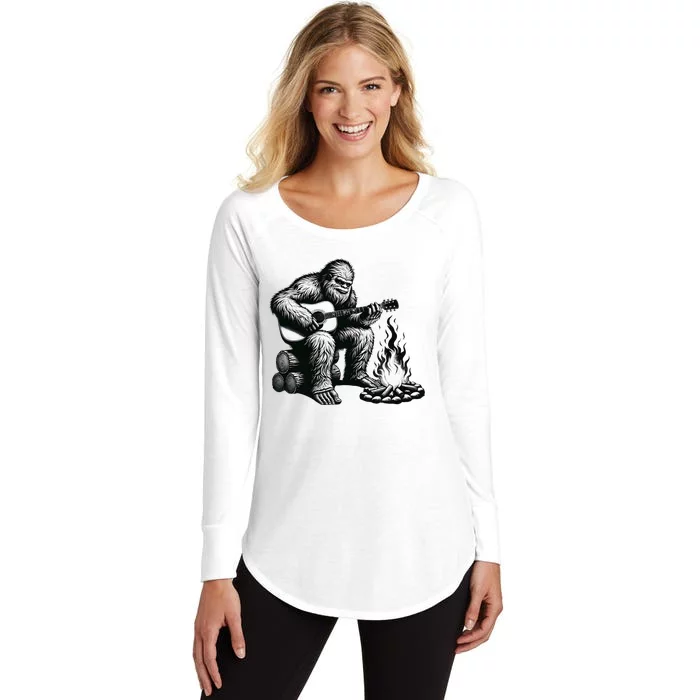 Bigfoot Playing Guitar Rock On Sasquatch Big Foot Women's Perfect Tri Tunic Long Sleeve Shirt