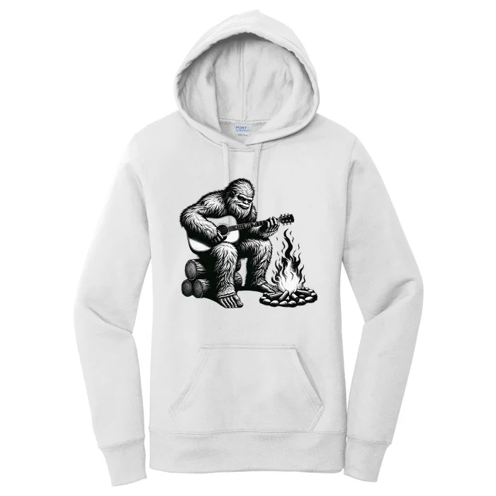 Bigfoot Playing Guitar Rock On Sasquatch Big Foot Women's Pullover Hoodie