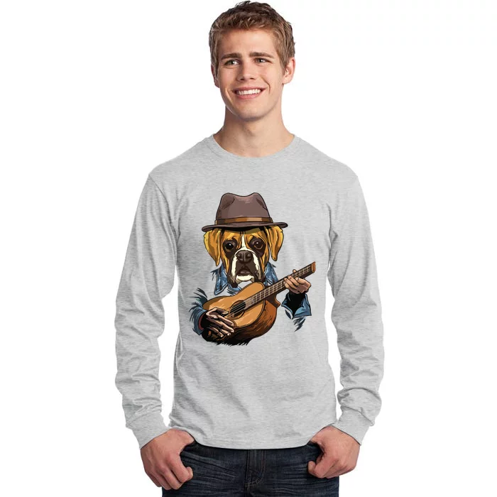 Boxer Playing Guitar Pet Doggo Boxer Dog Lover Guitar Player Tall Long Sleeve T-Shirt