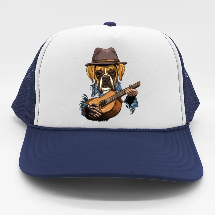 Boxer Playing Guitar Pet Doggo Boxer Dog Lover Guitar Player Trucker Hat