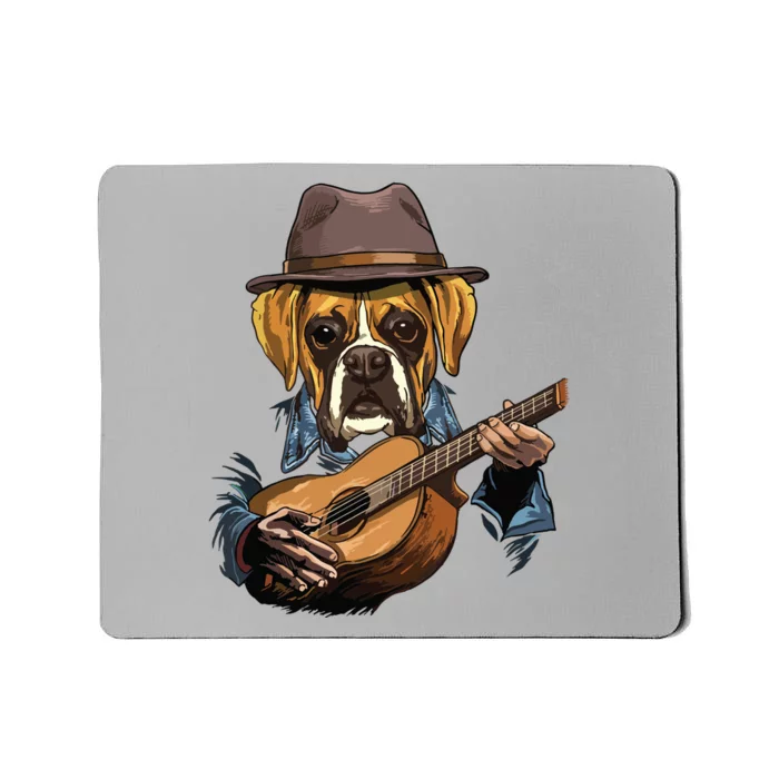 Boxer Playing Guitar Pet Doggo Boxer Dog Lover Guitar Player Mousepad