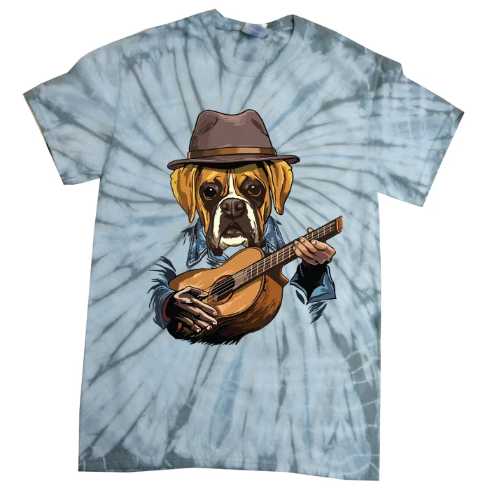 Boxer Playing Guitar Pet Doggo Boxer Dog Lover Guitar Player Tie-Dye T-Shirt