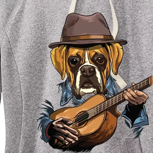 Boxer Playing Guitar Pet Doggo Boxer Dog Lover Guitar Player Women's Fleece Hoodie