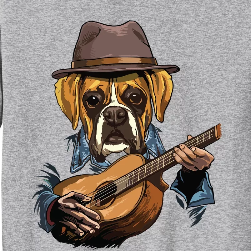 Boxer Playing Guitar Pet Doggo Boxer Dog Lover Guitar Player Tall Sweatshirt