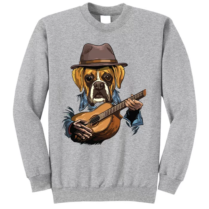 Boxer Playing Guitar Pet Doggo Boxer Dog Lover Guitar Player Tall Sweatshirt